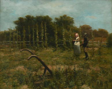 James Brade Sword (American, 1839-1915): James Brade Sword(American, 1839-1915)Landscape with Huntersoil on canvassigned lower left15 1/2 x 19 1/2 inches (sight)25 3/4 x 29 3/4 inches (frame)