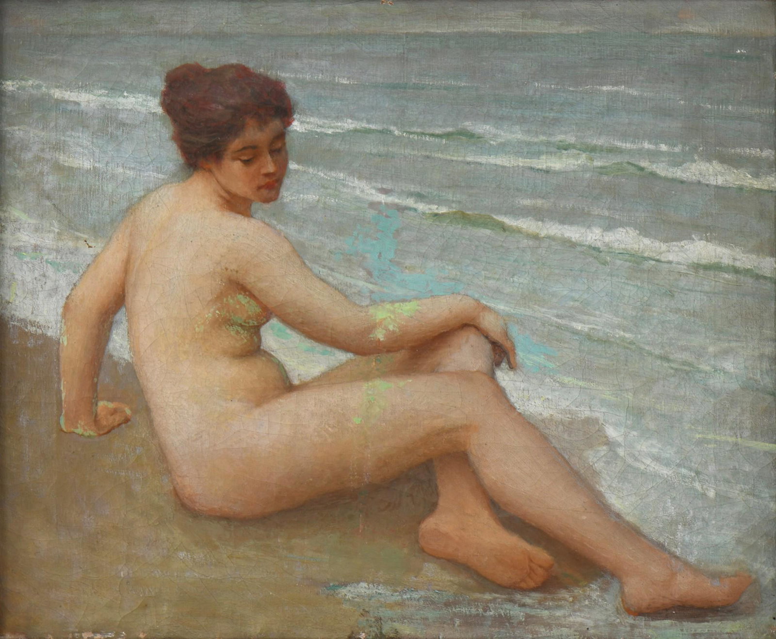 Reclined Nude by the Ocean, Oil on Canvas: Reclined Nude by the Ocean, Oil on Canvas 19th century 14 1/2 x 17 1/2 inches (sight) 19 x 22 3/4 inches (frame)