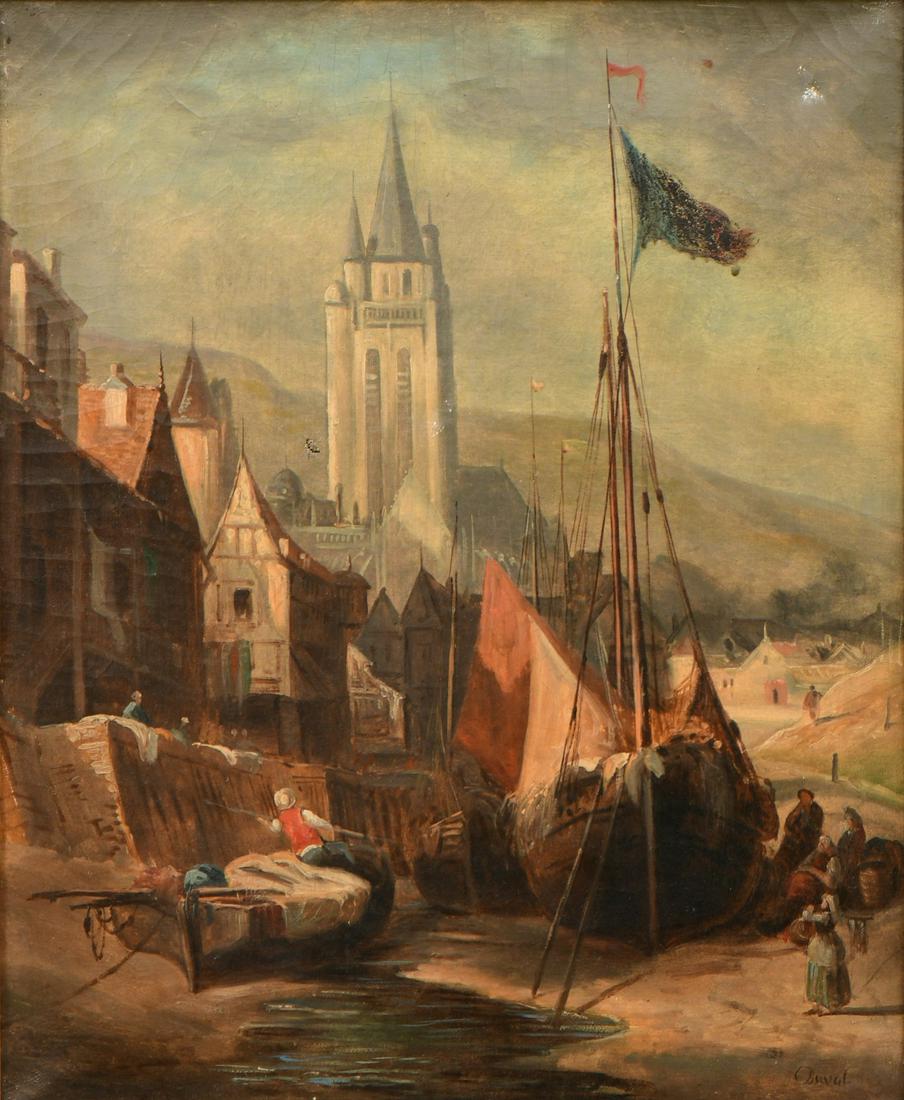 19th Century British Canal Scene, Oil on Canvas (1 of 8)
