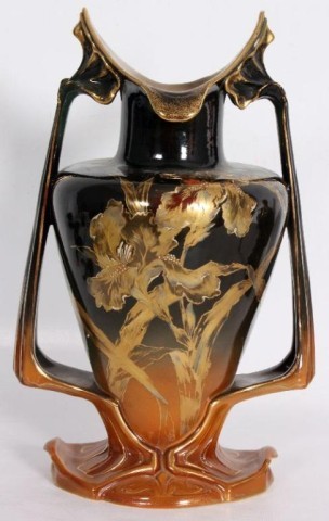 ROYAL BONN VASE Art nuveau form vase with gilded orc: Art nuveau form vase with gilded orchids and gold highlights. Signed on the base. 15 1/4" high