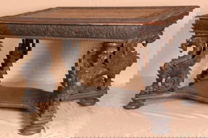 Attr. R.J. Horner Oak Winged Griffin Partners Desk (1 of 4)