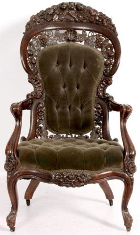 J.H. Belter Rosewood Laminated Armchair A rare mod: A rare model of the Belter patent armchair in good original finish & condition. There are only a few examples of this chair known to exist. 43"H x 25"x25"
