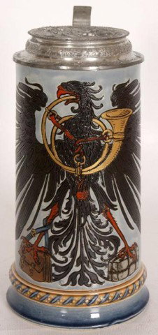 9 1/2" Incised Mettlach 1L Stein 9 1/2" Incised Me: 9 1/2" Incised Mettlach 1L Stein, #1856