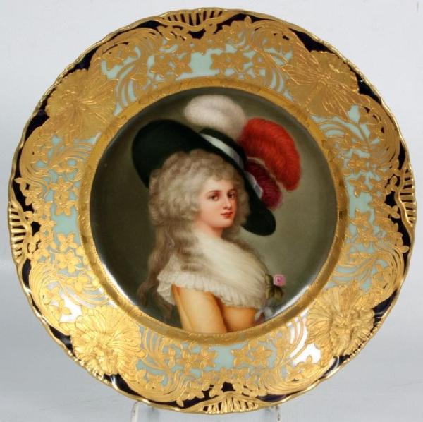 Royal Vienna 10" Plate "Dutchess of Devonshire Roy: Royal Vienna 10" Portrait Plate "Dutchess of Devonshire". Fine hand painted plate w/ enameled borders; in excellent condition, artist signed "Wagner.