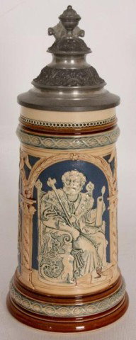 10 1/2" Mettlach 1L Stein, #2130 10 1/2" Mettlach : 10 1/2" Mettlach 1L Stein, #2130