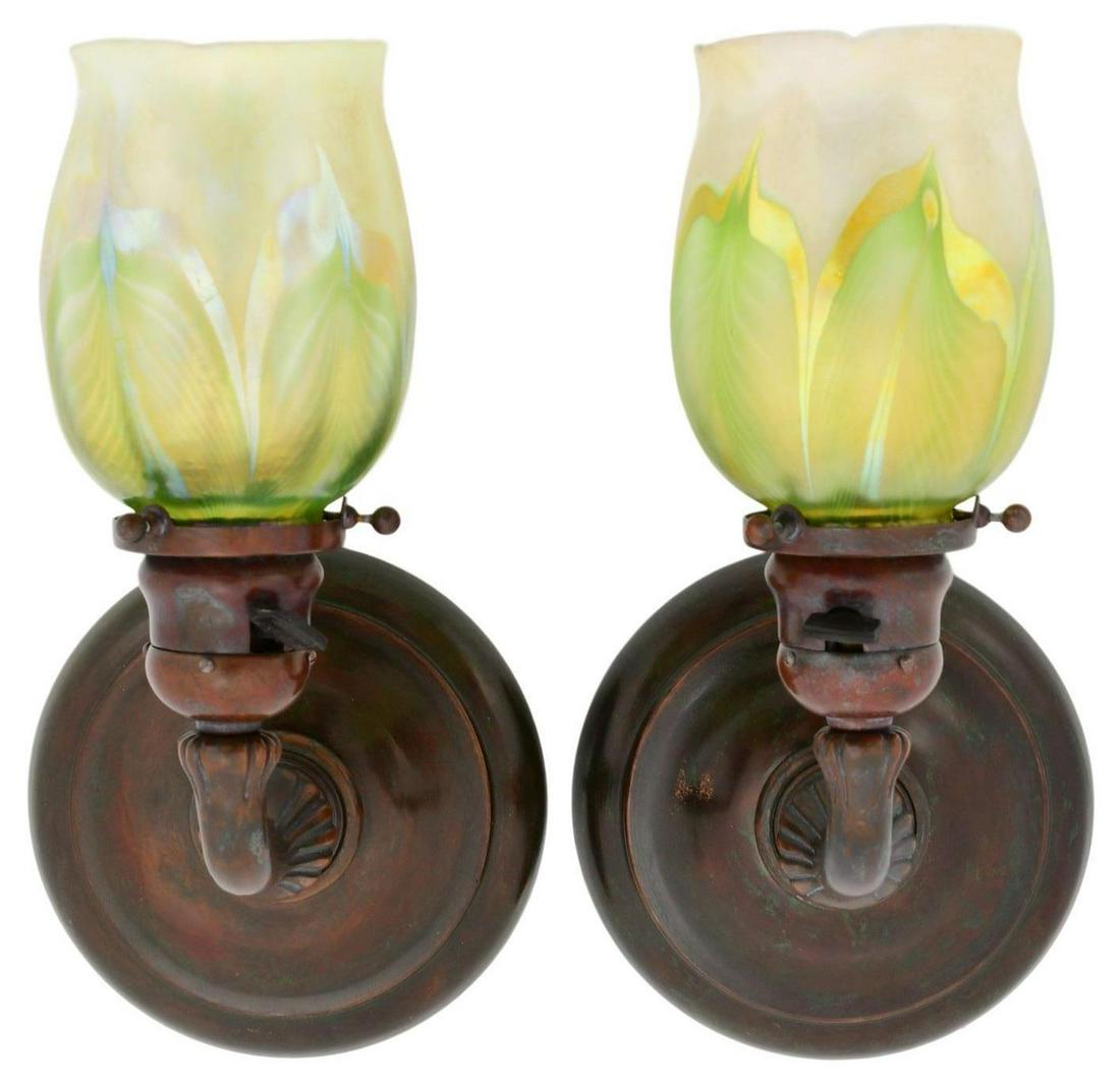 Pair of Tiffany Studios Sconces with Favrile Glass (1 of 8)