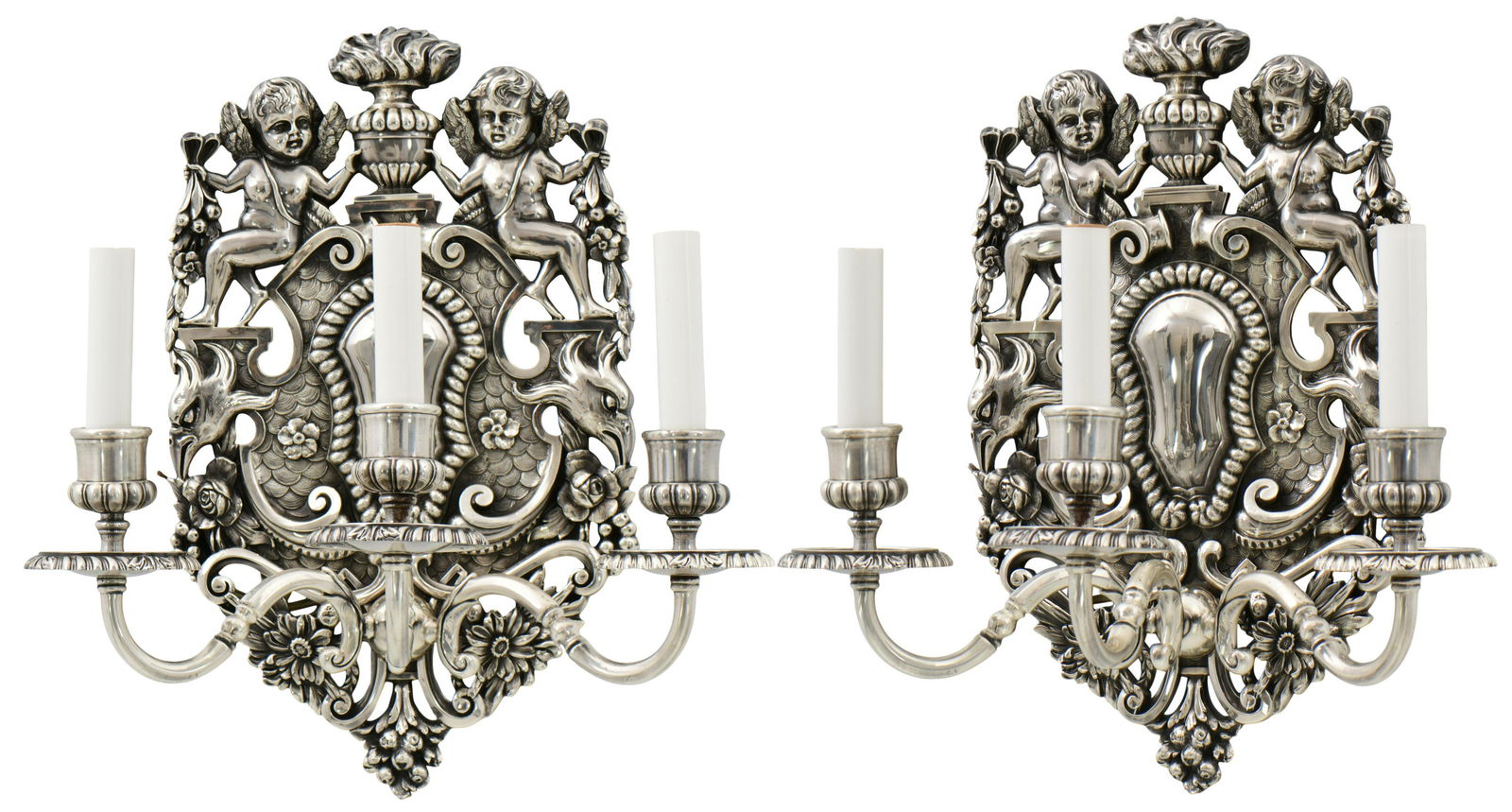 Attributed to E.F. Caldwell, Pair of Silvered Bronze (1 of 11)