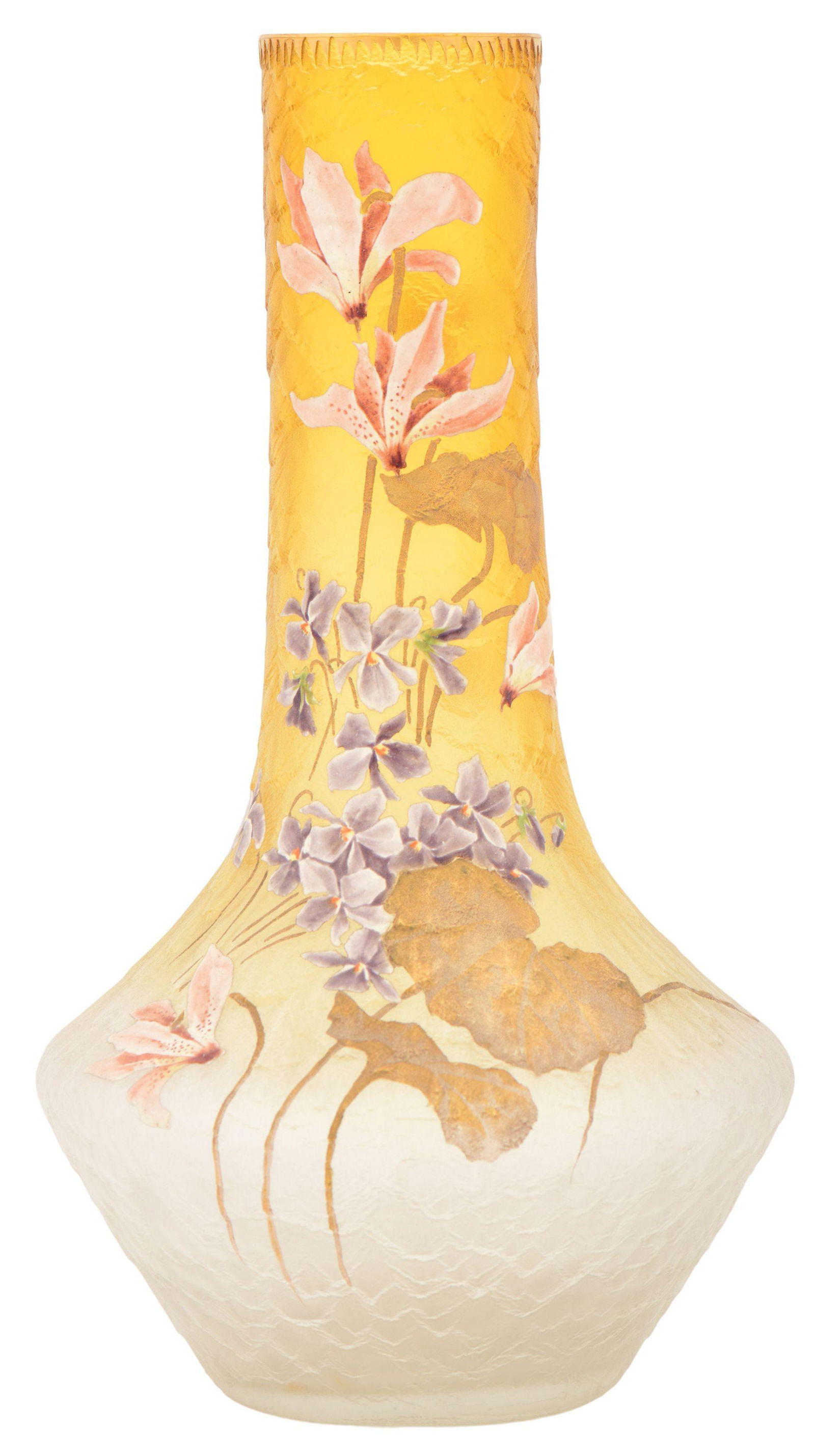 Mont Joye Enameled Cameo Glass Vase (1 of 10)