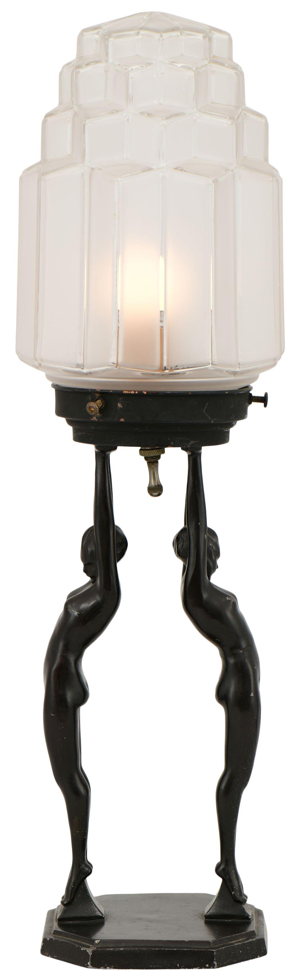 Frankart Inc. Art Deco Nude Table Lamp: Frankart Inc. Art Deco Nude Table Lampearly 20th centurypainted metal, glassmarked "Frankart, 27"20 1/2 x 5 3/4 inches