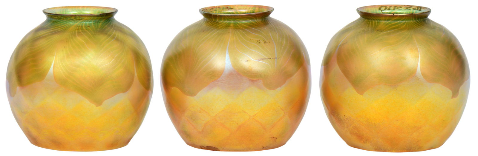 Three Quezal Art Glass Decorated Shades (1 of 4)