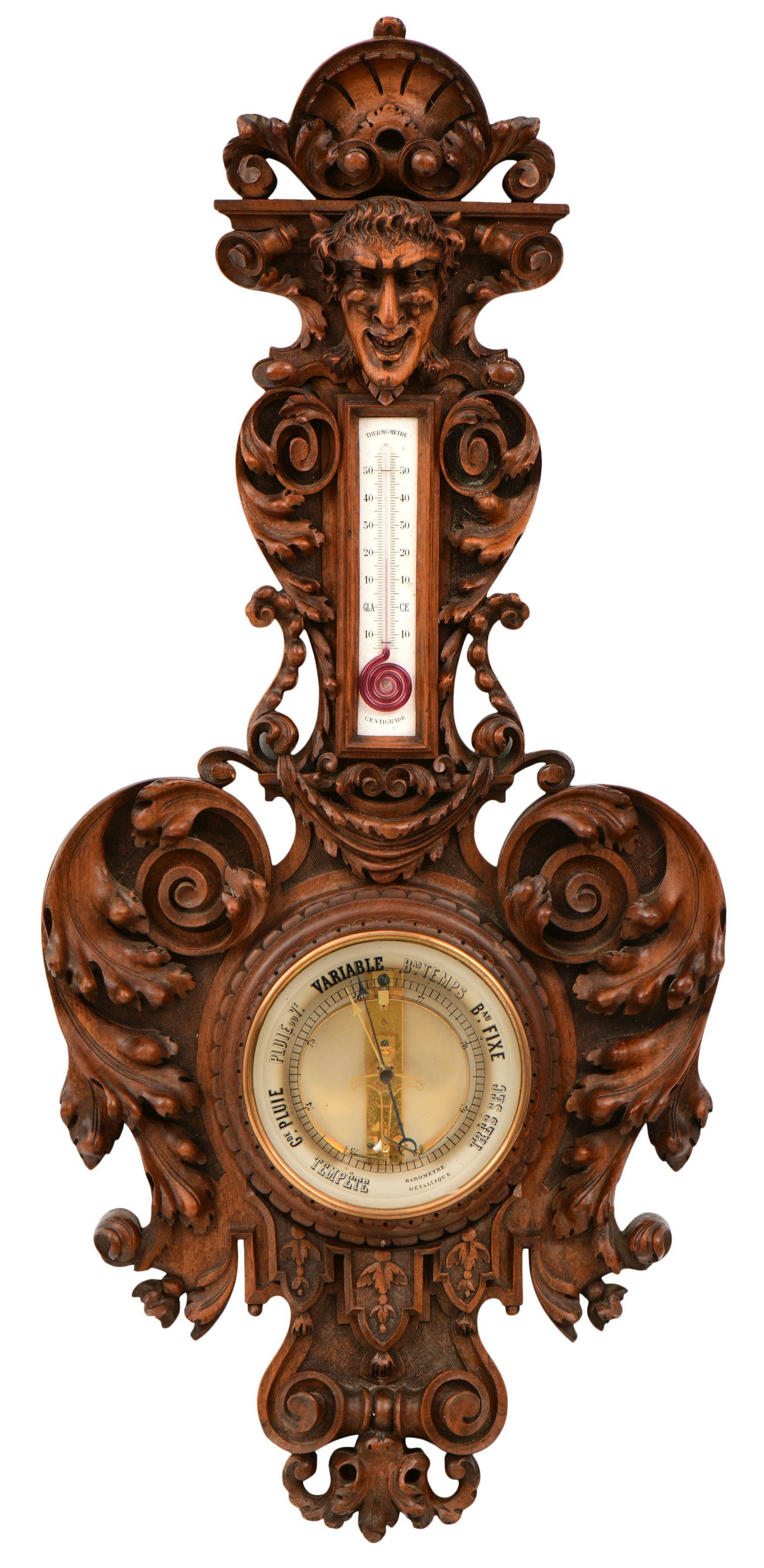 French Carved Walnut Barometer (1 of 6)