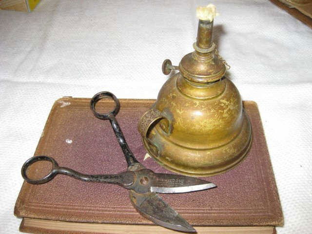 Civil War Tent Lamp and Wick Shears dated 1864: Civil War Tent Lamp and Wick Shears dated 1864. Superb example of camp accoutrement, with clearly stamped date very visible and clear.