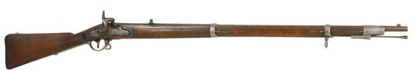 AUSTRIAN IMPORT CIVIL WAR MUSKET: Austrian import Civil War musket. 36 ½" barrel, 54 caliber, most likely a confederate import. Butt-plate and lock retaining bar are both stamped with a V and number 18, lock plate stamped with 862. W