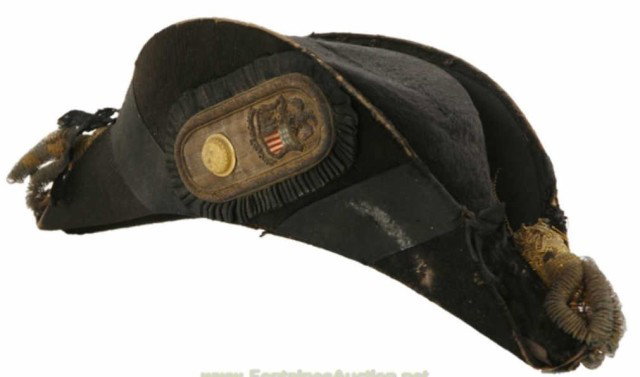N.Y.S.Chapeau Bras: A Civil War New York State Militia cocked hat or Chapeau Bras. This is a traditional, formal headdress worn by general officers and their staffs. The chapeau bras was eliminated in the 1851 dress regu