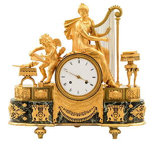 French Empire Gilt Bronze & Marble Figural Mantel Clock (1 of 13)