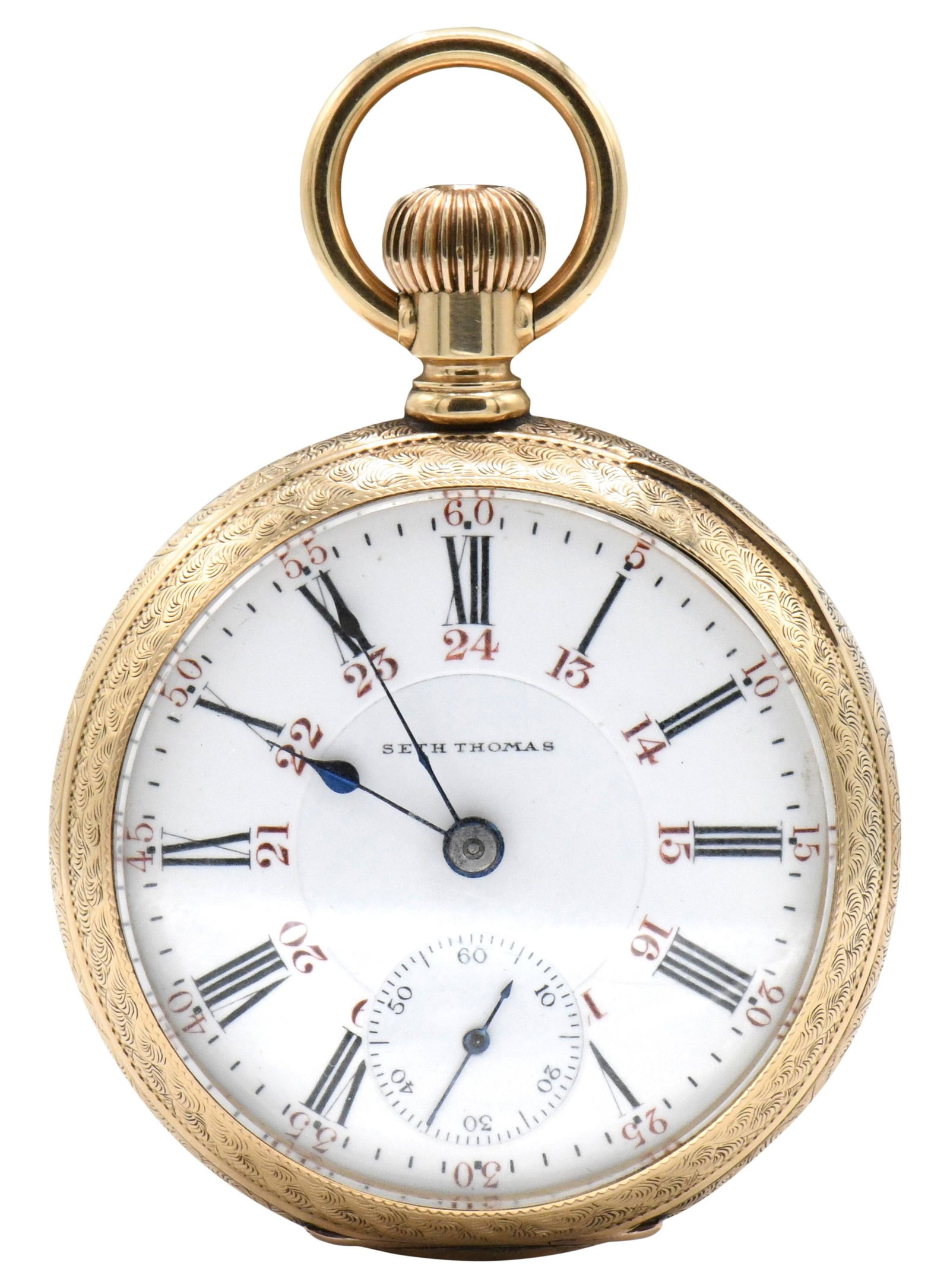Seth Thomas Rare 14K Gold Maiden Lane Open Face Pocket (1 of 4)