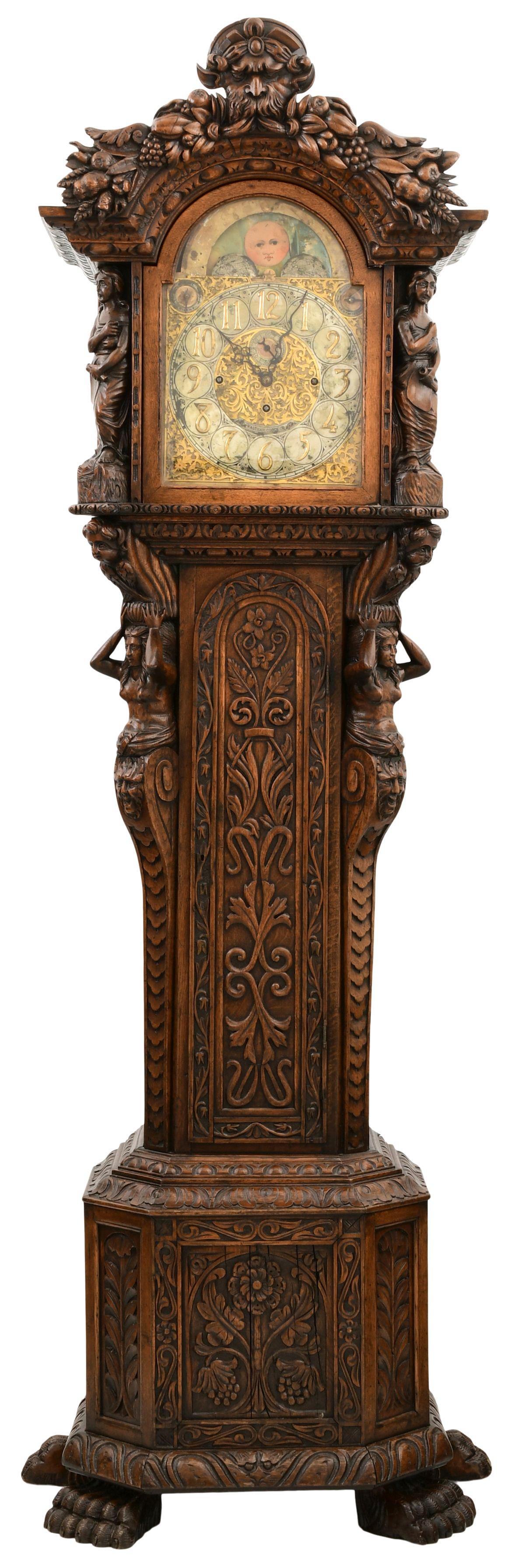 Oak Figural Carved Grandfather Clock (1 of 18)