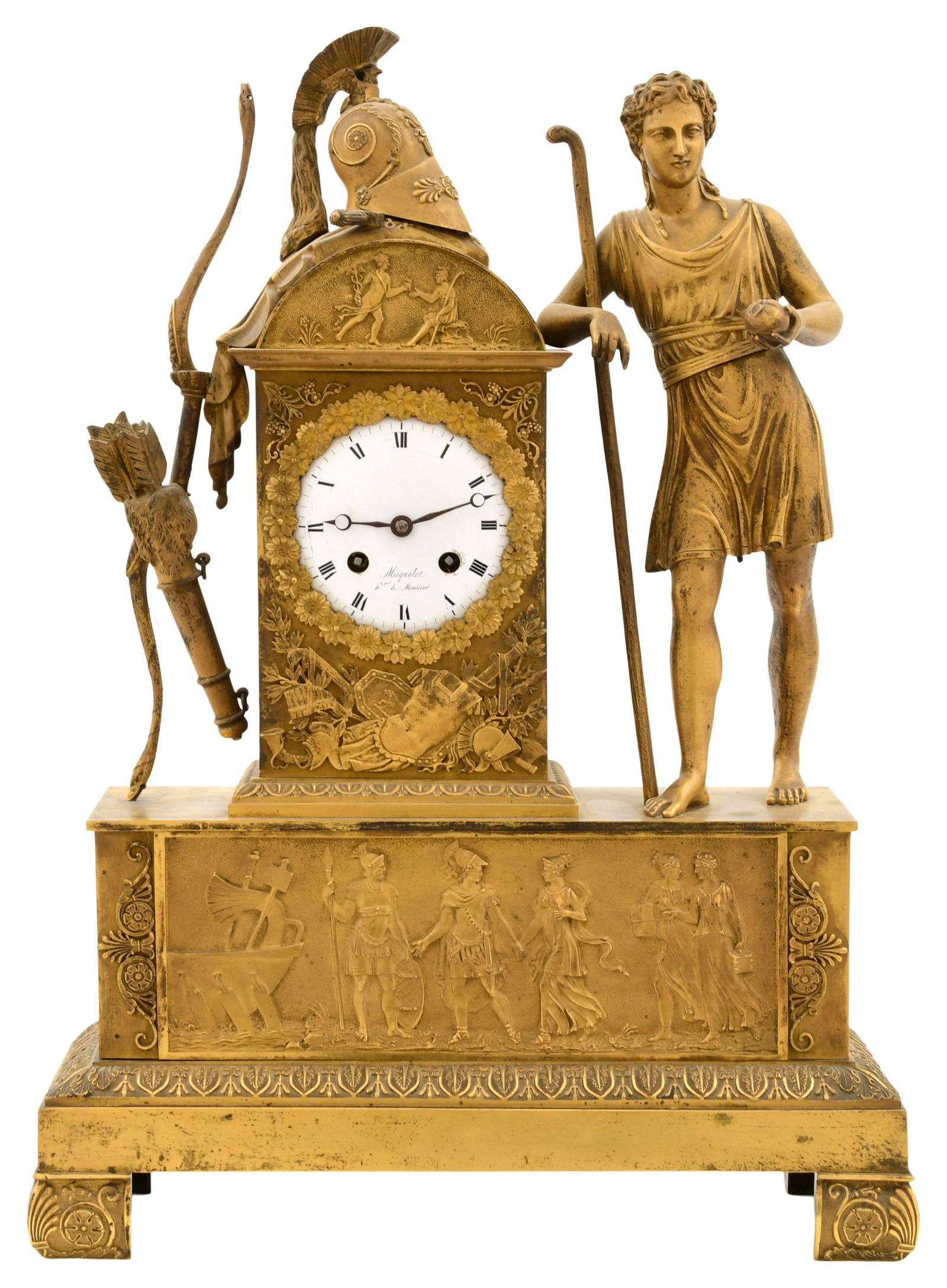 French Empire Gilt Bronze Figural Mantel Clock (1 of 10)