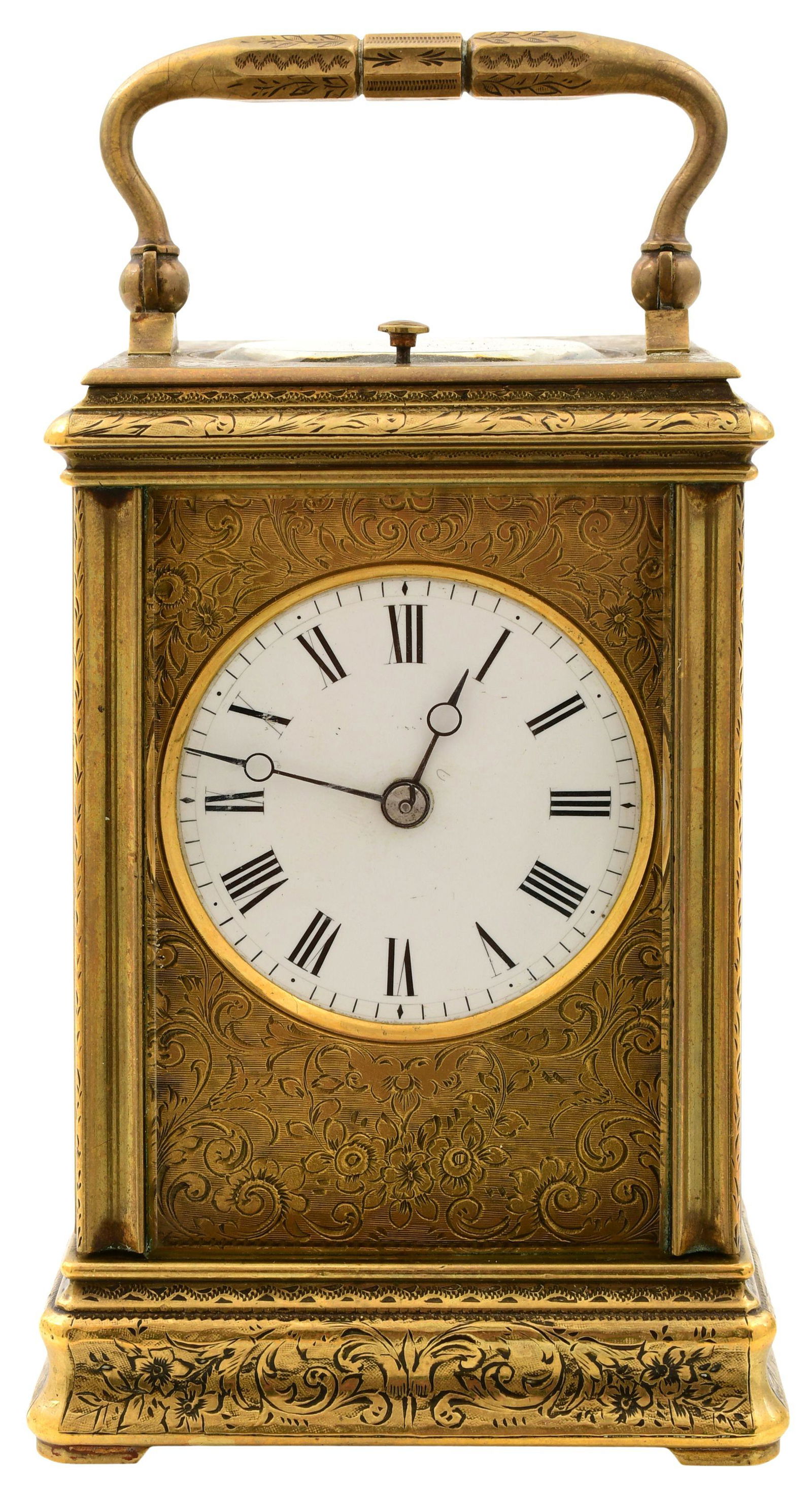 French Engraved Brass Repeater Carriage Clock (1 of 7)