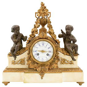French Bronze & Marble Figural Mantel Clock (1 of 10)