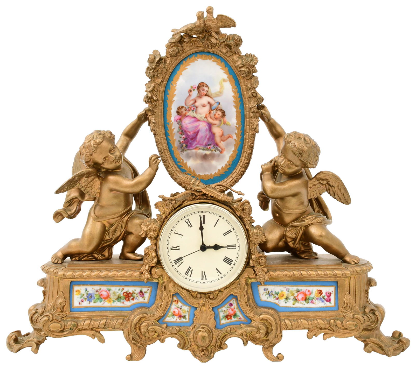 French Gold-Painted Bronze Figural Mantel Clock (1 of 9)