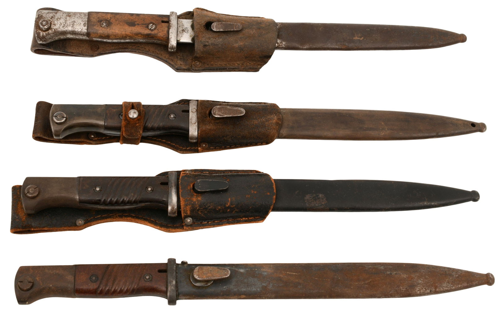 Four WW2 Bayonets: Four WW2 Bayonets circa 1939-1945 comprising: German K-98 Bayonet, 1940 German K-98 Bayonet, Czech Bayonet and German K-98 Bayonet 16 in. long (longest with case)