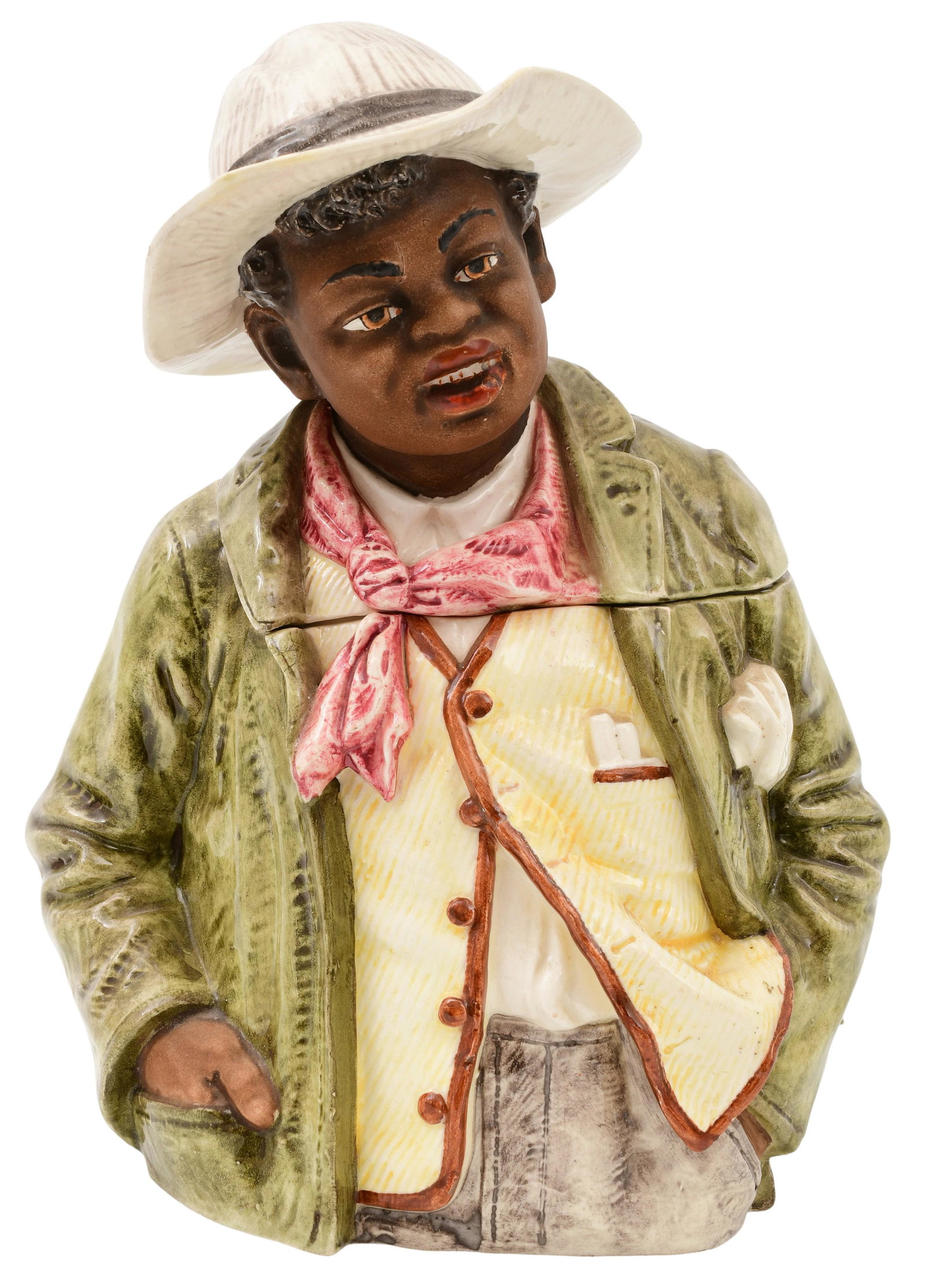 Black Americana Figural Porcelain Humidor: Black Americana Figural Porcelain Humidor early 20th century 11 x 9 x 5 1/2 inches