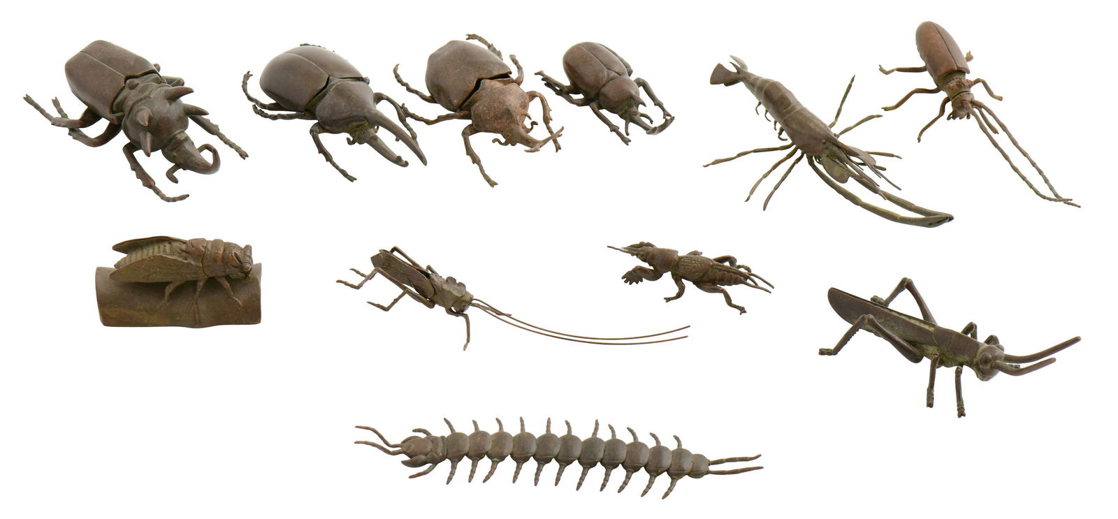 A Group of Eleven Japanese Patinated Bronze Insects (1 of 15)