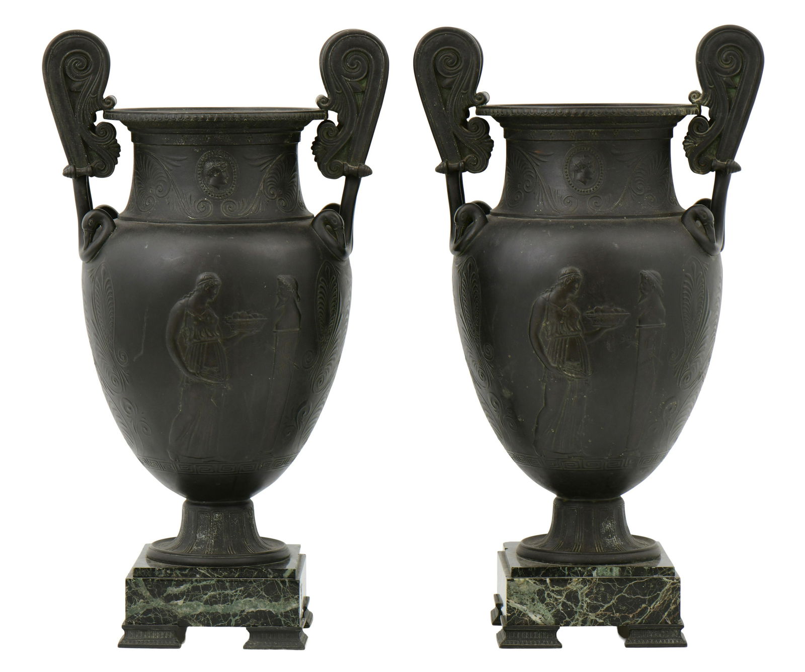 A Pair of Classical Patinated Bronze & Marble Urns (1 of 9)