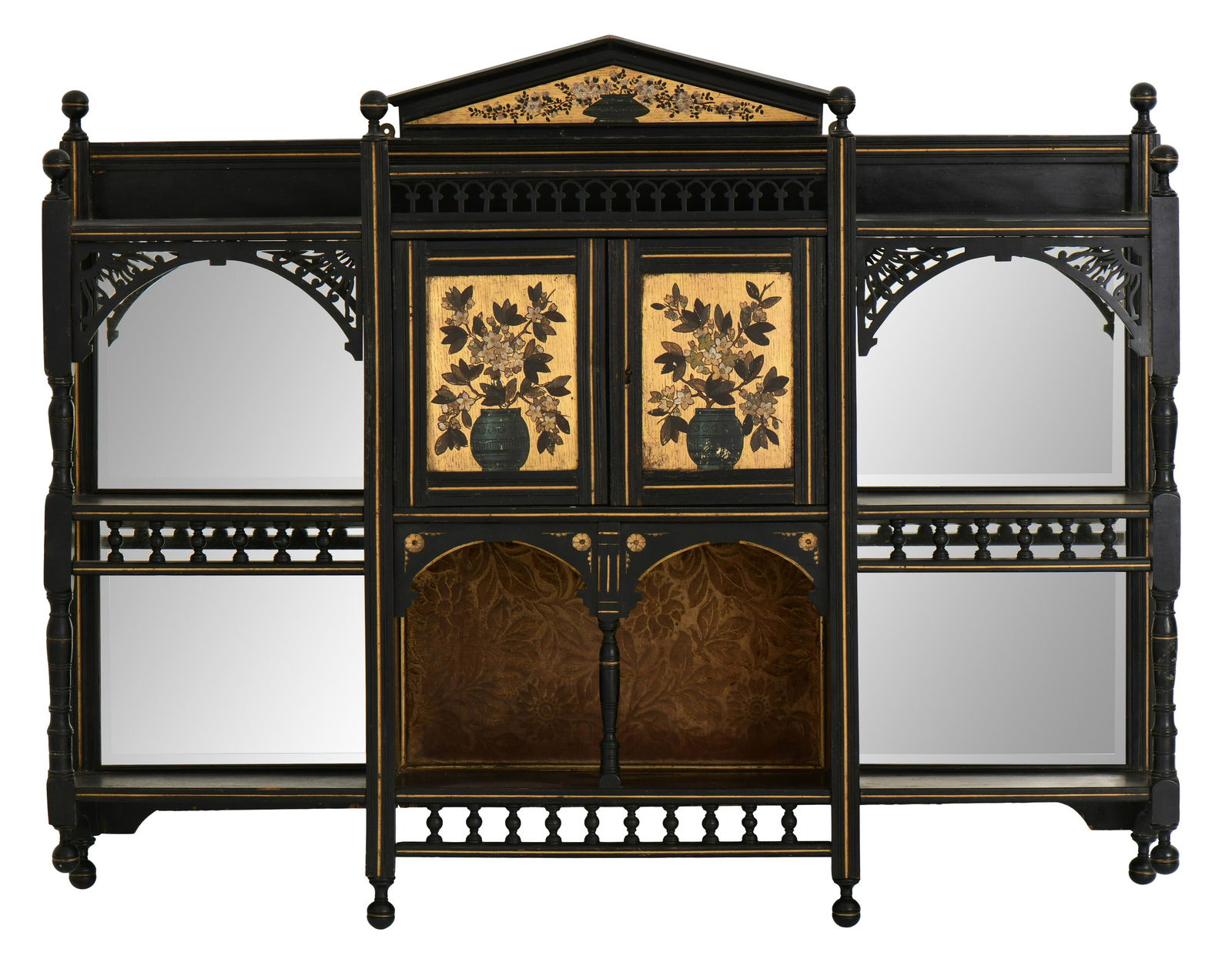 Aesthetic Movement Parcel Gilt, Painted & Ebonized Wood Wall Cabinet (1 of 9)