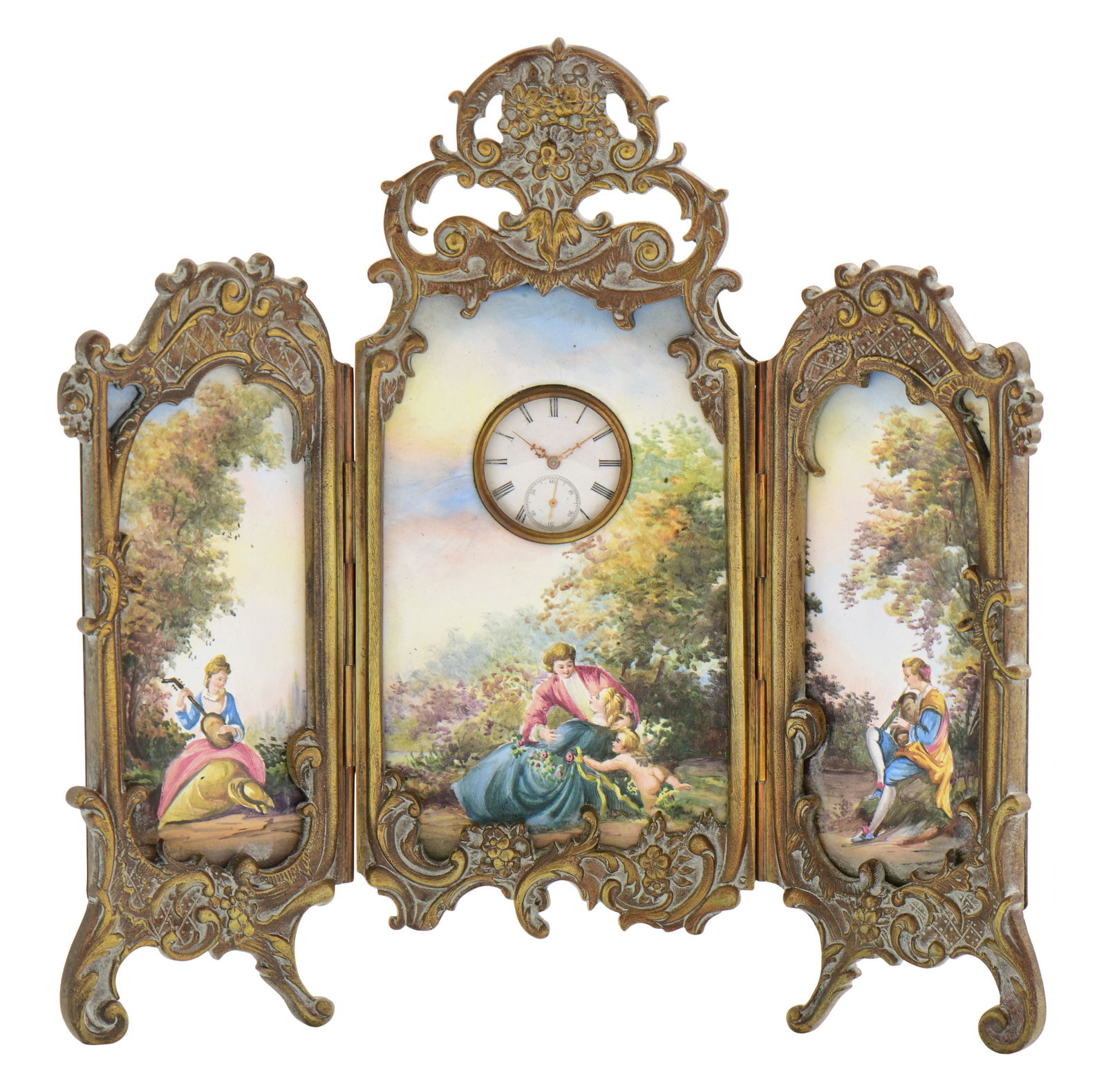 Viennese Enamel & Gilt Metal Screen-Form Table Clock (1 of 8)