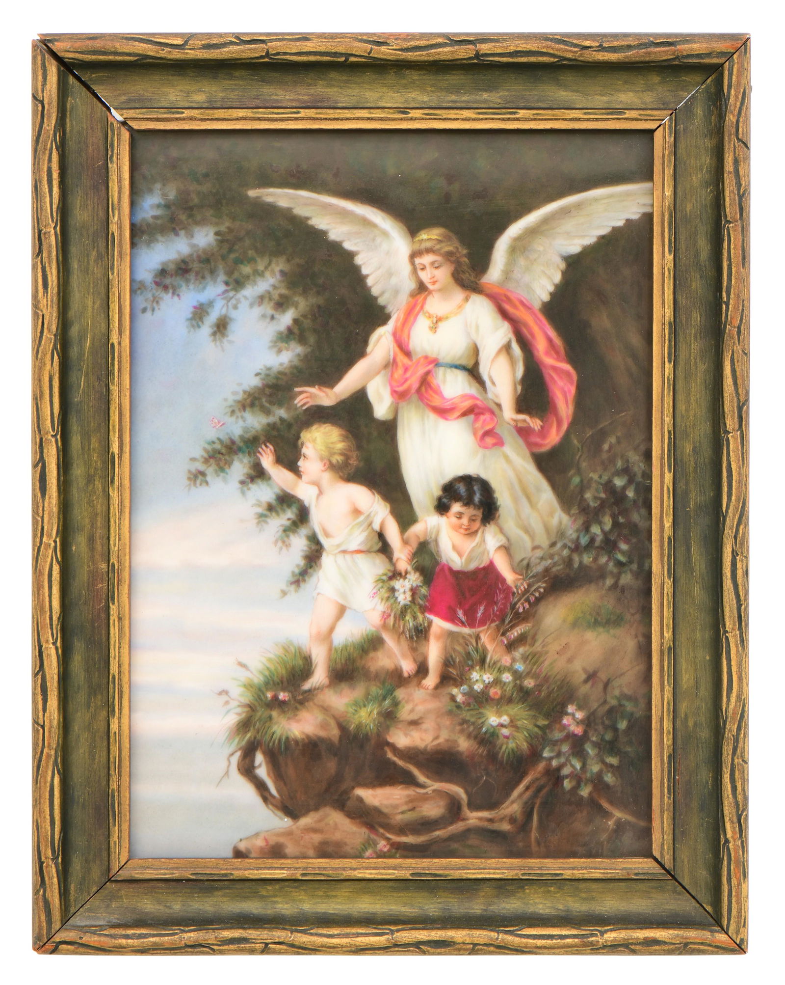 German Hand-Painted Porcelain Plaque, "Guardian Angel" (1 of 5)