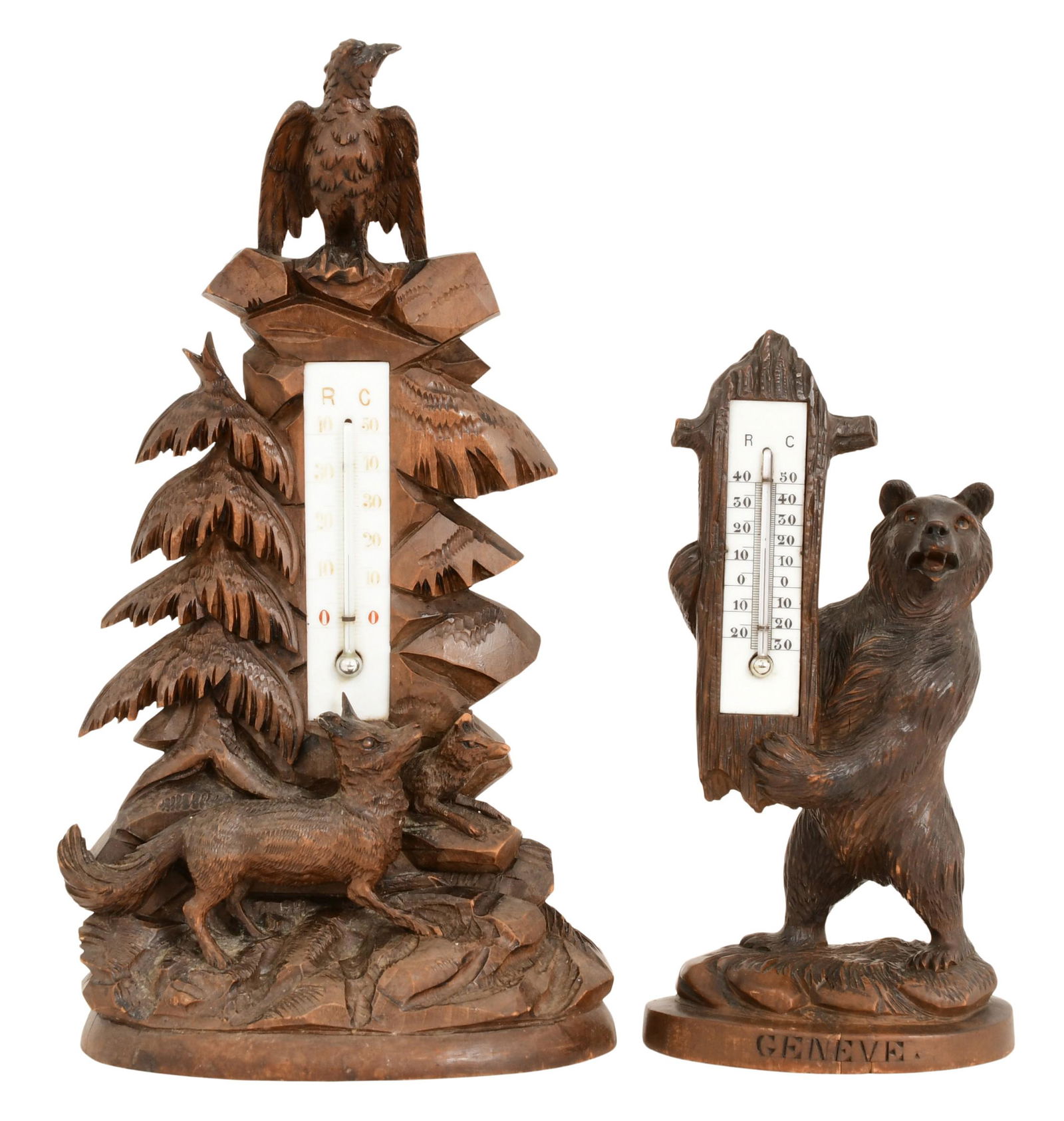Lot of Two Black Forest Figural Carved Thermometers (1 of 7)