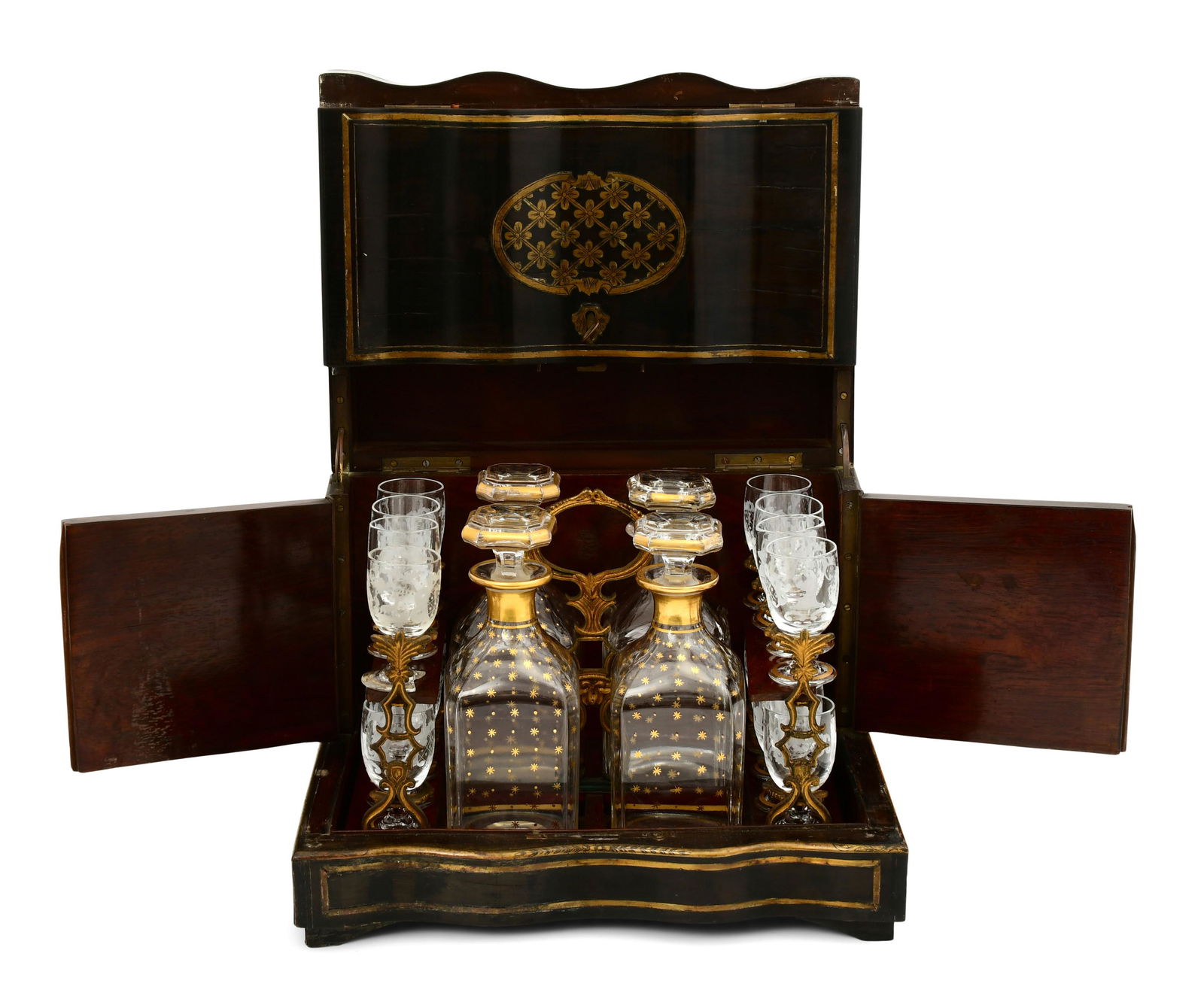 French Napoleon III Inlaid Fruitwood Tantalus (1 of 12)