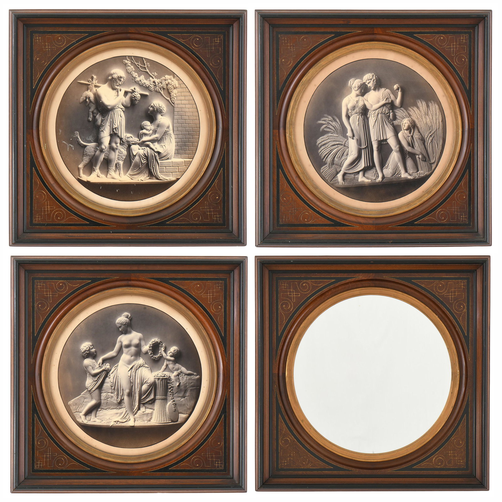 Lot of Four Renaissance Revival Gilt-Incised & Ebonized Walnut Frames (1 of 10)