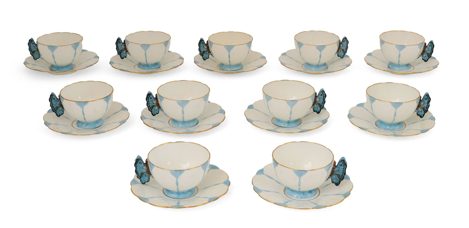 Aynsley, England, Set of 11 Porcelain "Butterfly" Cups & Saucers (1 of 9)
