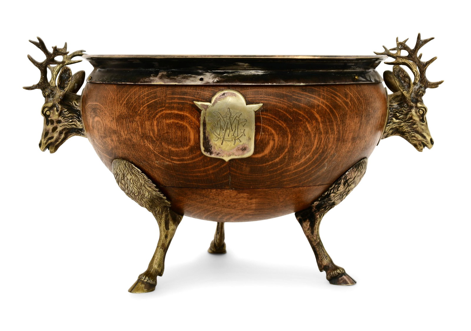 English Silver-Plated & Oak Centerpiece with Elk Heads (1 of 8)