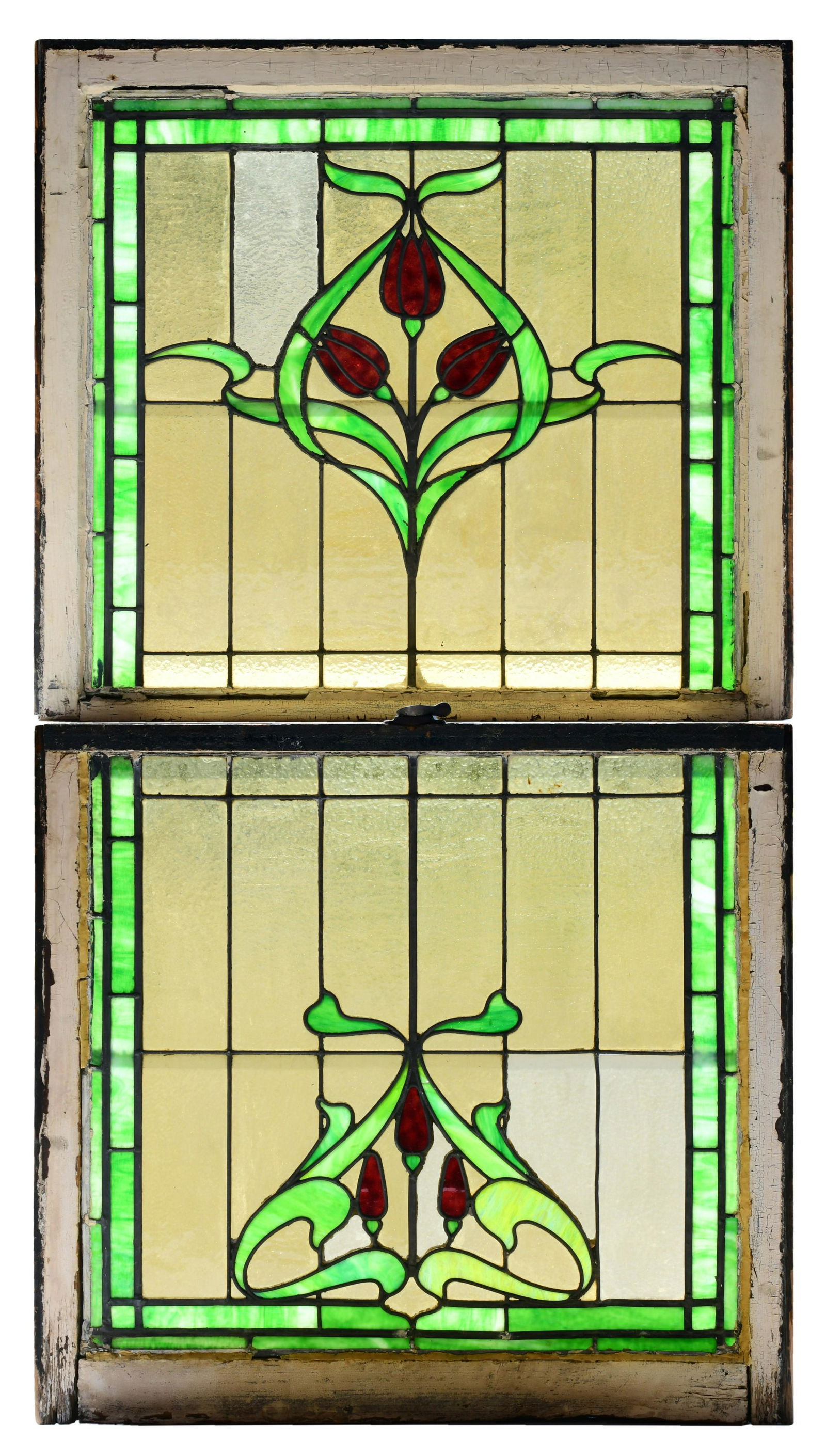 American Two-Part Leaded Glass Floral Window (1 of 11)