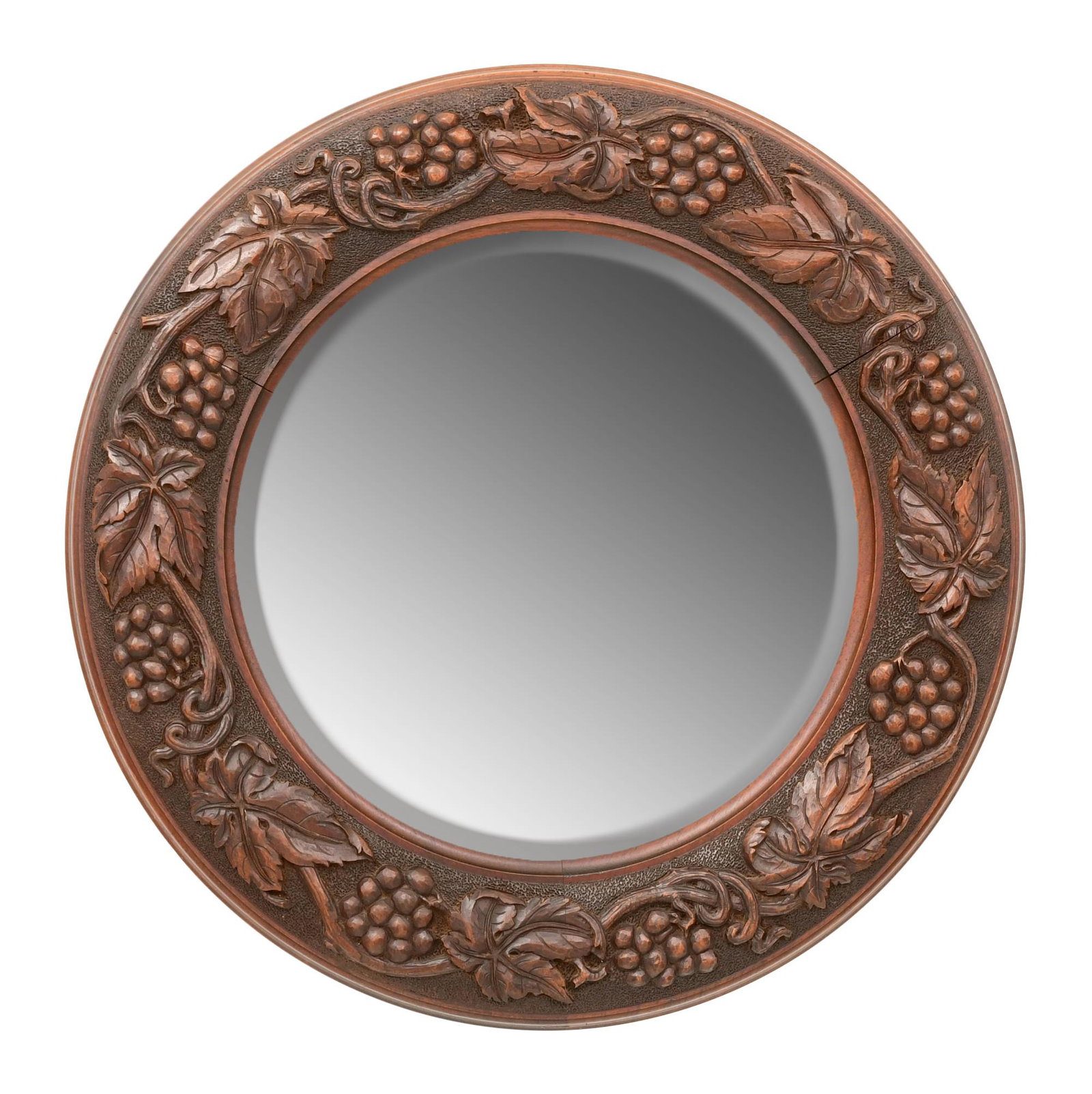 American Carved Walnut Round Mirror with Grapevines (1 of 4)