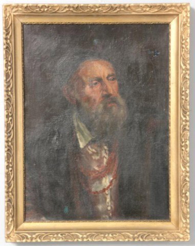 Oil on Canvas Titian Self Portrait: Oil on Canvas Titian Self Portrait . 26 in. High x 19, has a patch in the lower left and some inpainting.