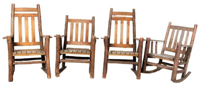 4 Pc. Adirondack Chairs: 4 Pc. Adirondack Chairs. Large chairs are 44 in. high x 29 x 30. Smaller chairs are 36 in. high x 30 x 29.