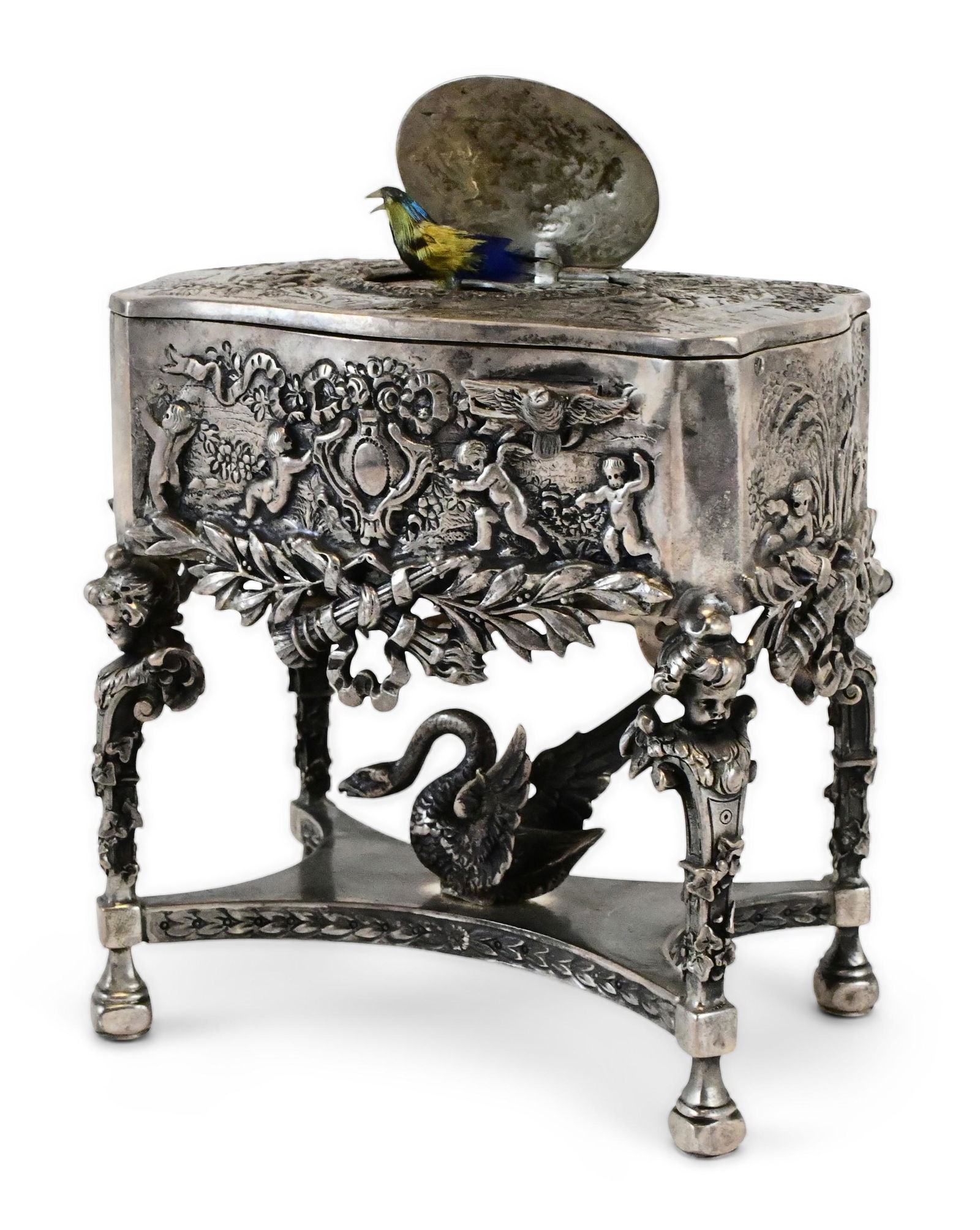 German Sterling Silver Singing Bird Box (1 of 15)