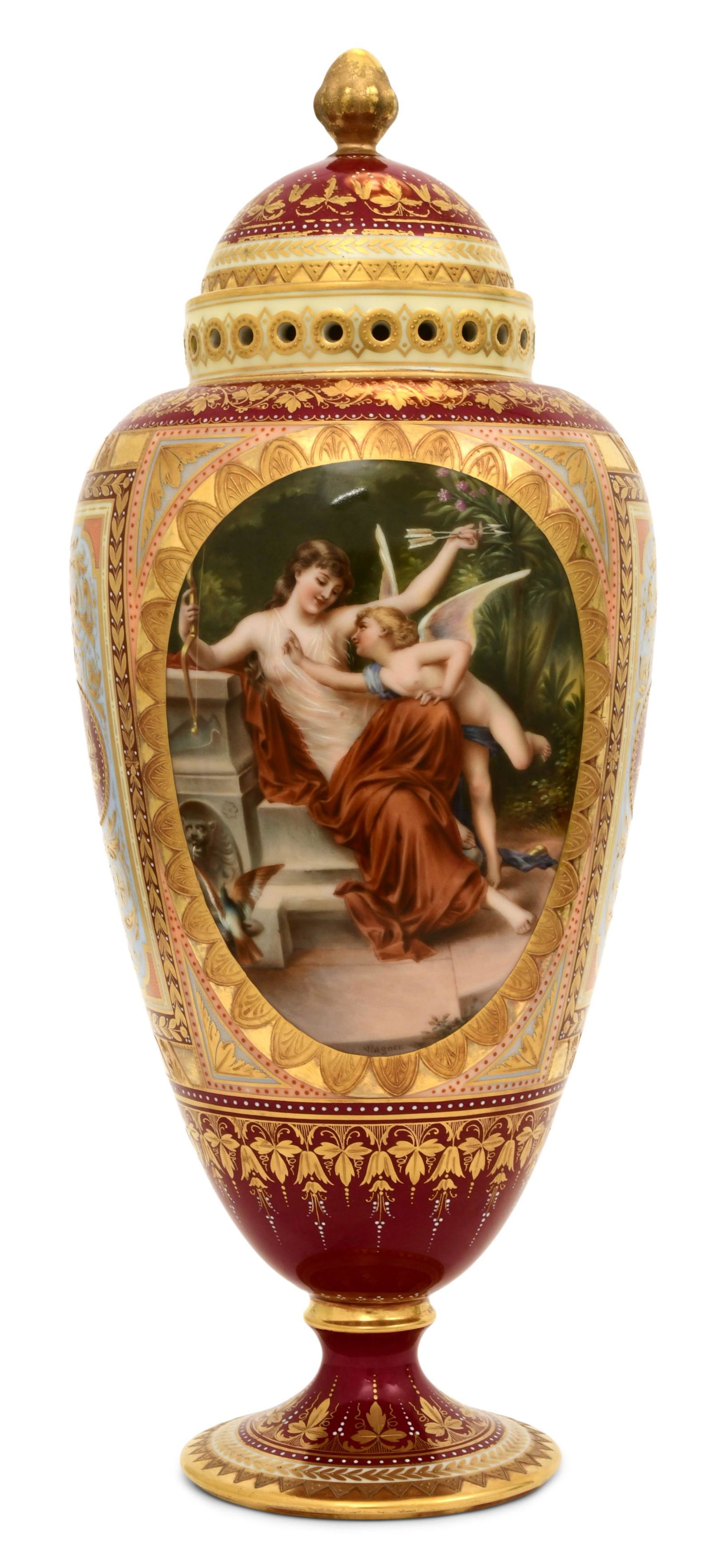 Royal Vienna Style Hand-Painted Porcelain Covered Urn (1 of 13)
