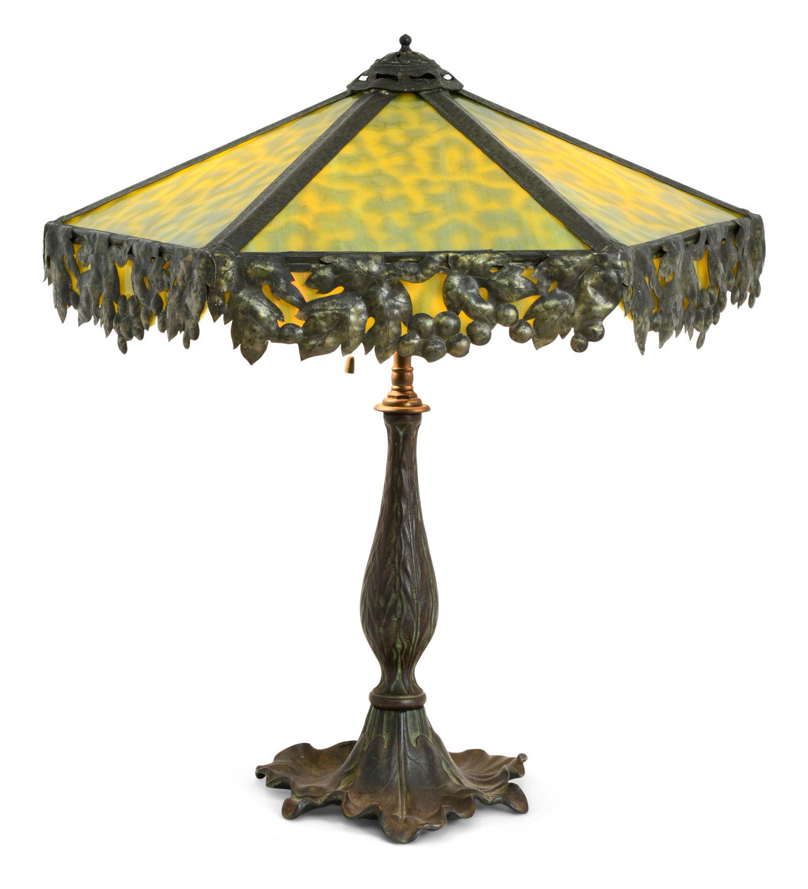 Arts & Crafts Tree-Form Patinated Metal & Slag Glass Table Lamp (1 of 11)