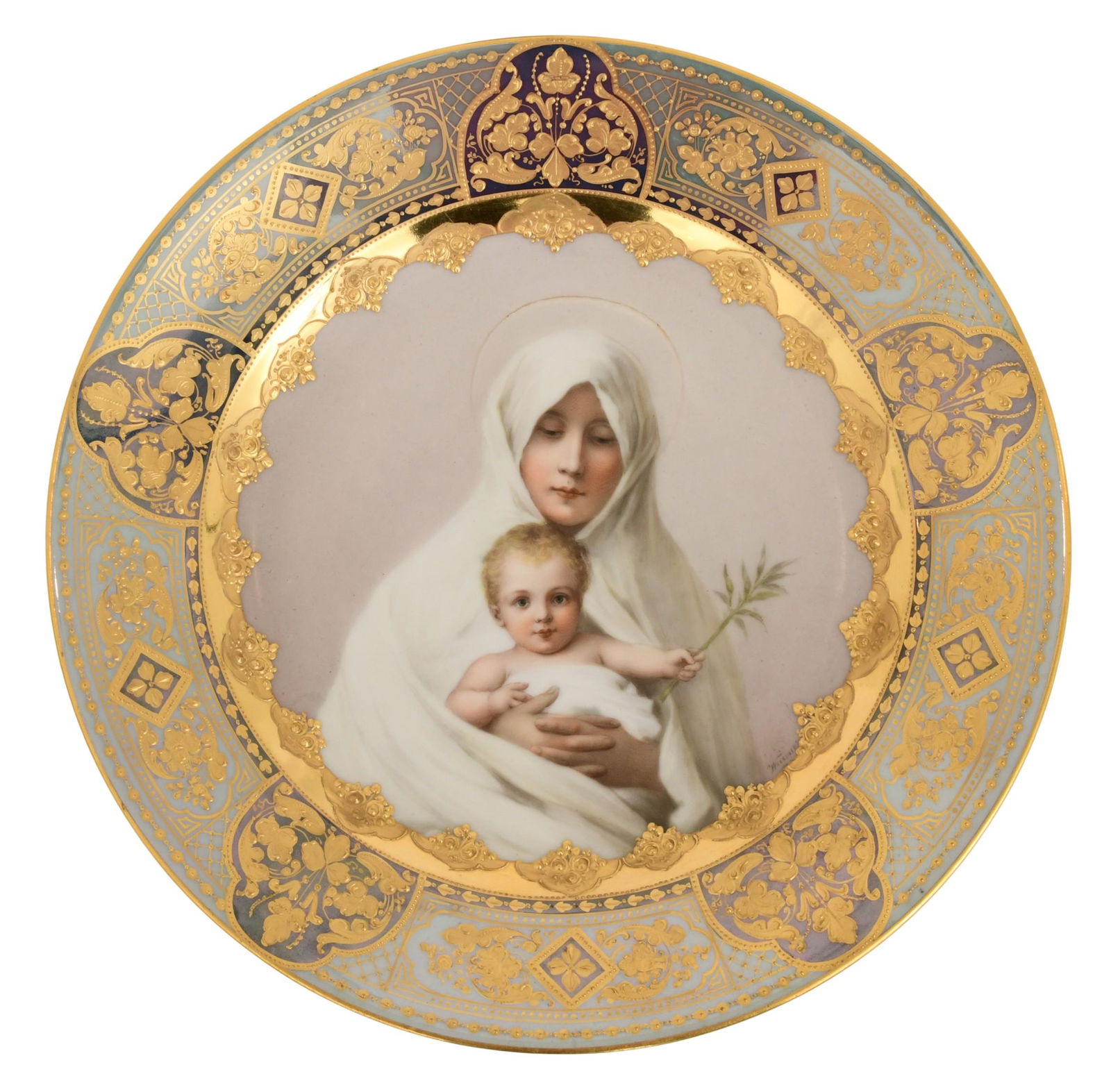 Royal Vienna Style Porcelain Plate of Madonna & Child (1 of 6)