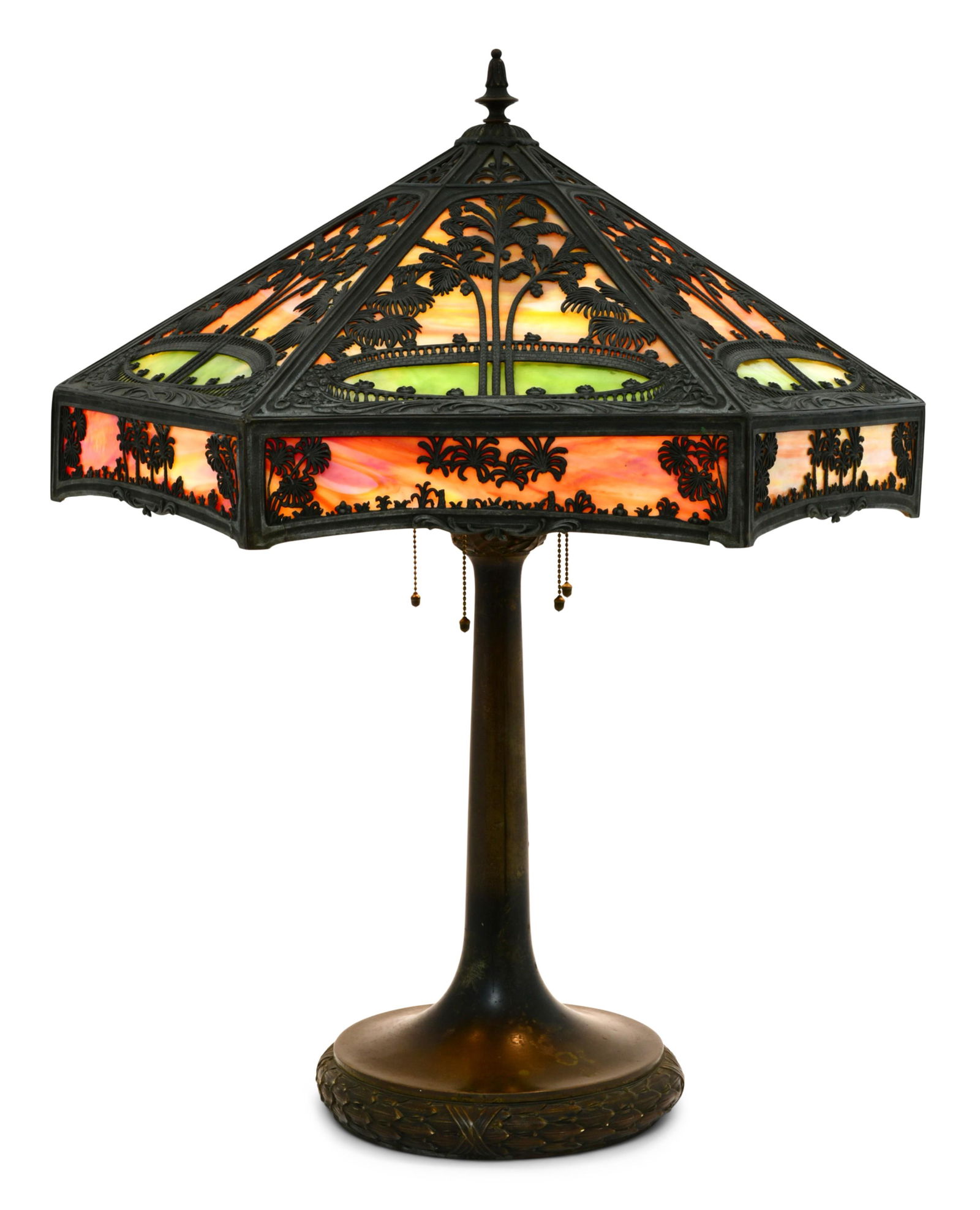 American Overlay Slag Glass & Patinated Metal Table Lamp (1 of 10)