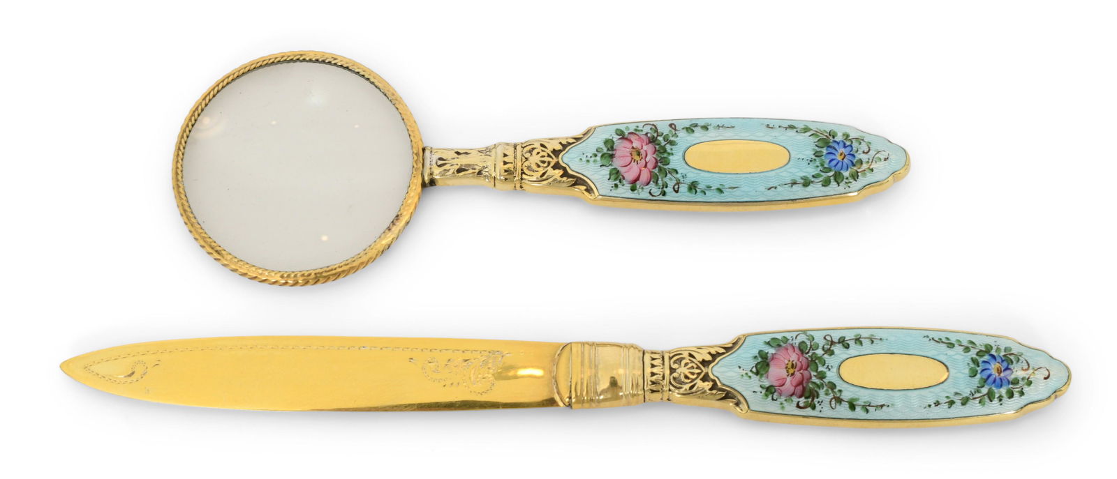 Russian Vermeil & Guilloche Enamel Two-Piece Desk Set (1 of 11)