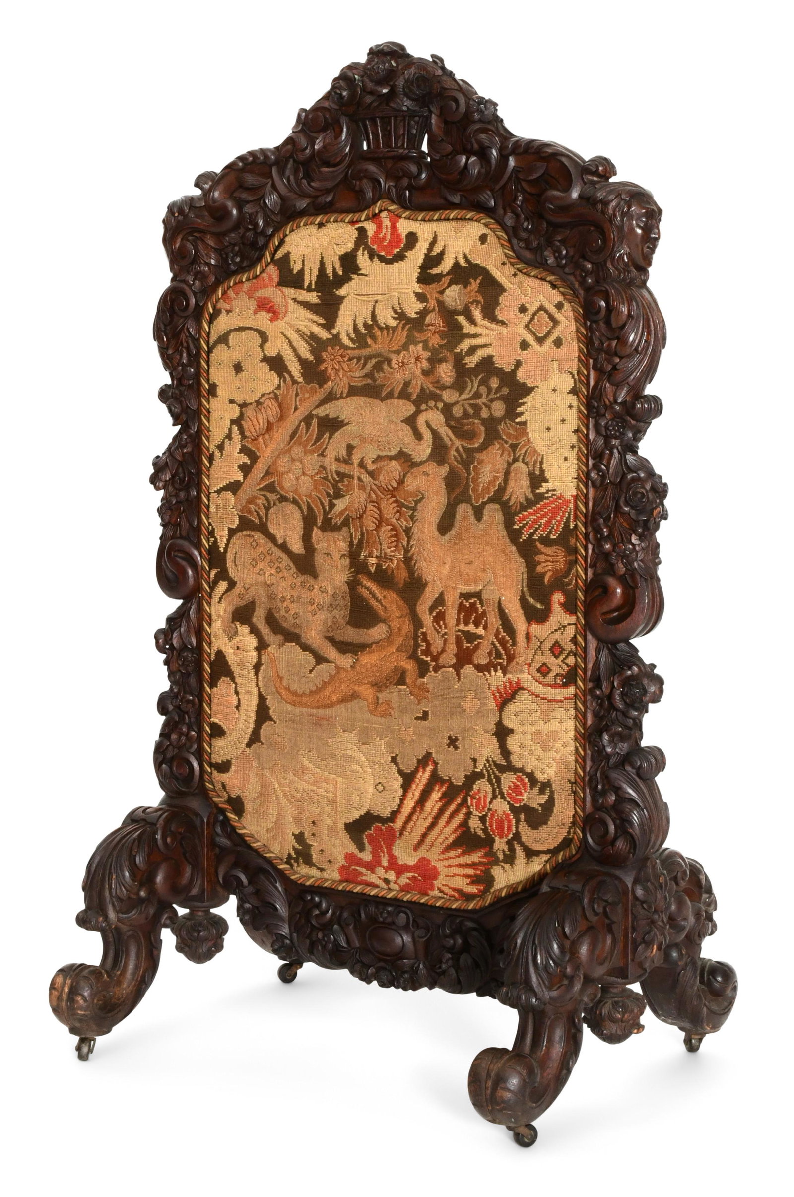 American Figural Carved Oak Fireplace Screen (1 of 12)