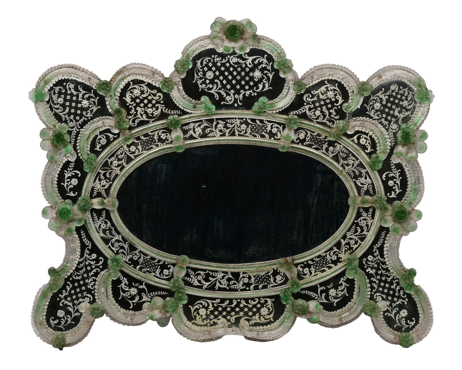 Large Venetian Clear & Green Glass Mirror (1 of 6)
