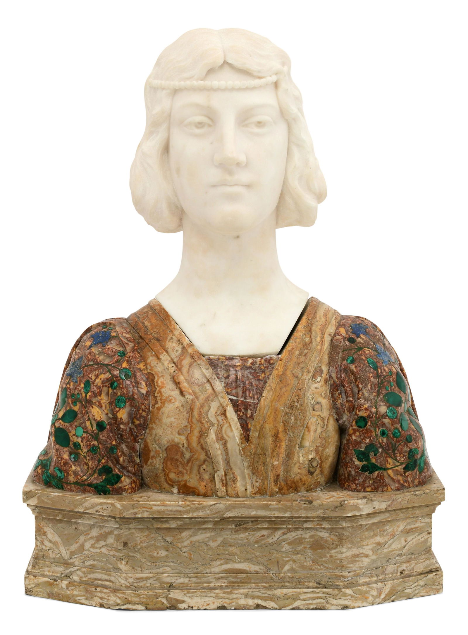 Italian Carved Marble, Onyx, Lapis Lazuli & Malachite Bust of a Woman (1 of 11)